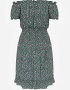 defox Rochie Verde Spaniolă din Bumbac cu Elastic în Talie Viliana
