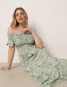defox Rochie Verde spaniolă din Bumbac Decorată cu Volan Risalens