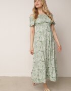 defox Rochie Verde spaniolă din Bumbac Decorată cu Volan Risalens