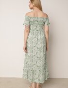 defox Rochie Verde spaniolă din Bumbac Decorată cu Volan Risalens