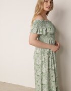 defox Rochie Verde spaniolă din Bumbac Decorată cu Volan Risalens