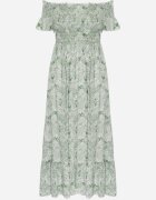 defox Rochie Verde spaniolă din Bumbac Decorată cu Volan Risalens