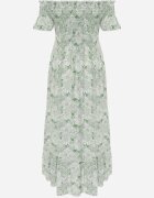 defox Rochie Verde spaniolă din Bumbac Decorată cu Volan Risalens