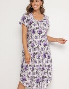 defox Rochie Violet de bumbac cu tiv asimetric cu flori Nativienne