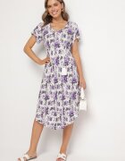 defox Rochie Violet de bumbac cu tiv asimetric cu flori Nativienne