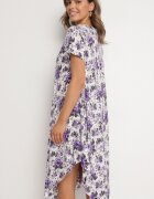 defox Rochie Violet de bumbac cu tiv asimetric cu flori Nativienne
