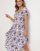 defox Rochie Violet de bumbac cu tiv asimetric cu flori Nativienne