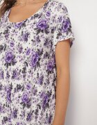 defox Rochie Violet de bumbac cu tiv asimetric cu flori Nativienne