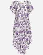 defox Rochie Violet de bumbac cu tiv asimetric cu flori Nativienne