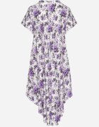 defox Rochie Violet de bumbac cu tiv asimetric cu flori Nativienne