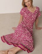 defox Rochie violet din bumbac cu decolteu în V închisă cu nasturi cu elastic în talie Kelea