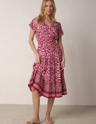 defox Rochie violet din bumbac cu decolteu în V închisă cu nasturi cu elastic în talie Kelea