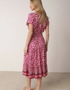defox Rochie violet din bumbac cu decolteu în V închisă cu nasturi cu elastic în talie Kelea