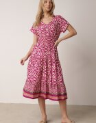 defox Rochie violet din bumbac cu decolteu în V închisă cu nasturi cu elastic în talie Kelea