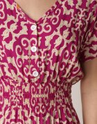defox Rochie violet din bumbac cu decolteu în V închisă cu nasturi cu elastic în talie Kelea