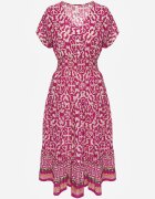 defox Rochie violet din bumbac cu decolteu în V închisă cu nasturi cu elastic în talie Kelea