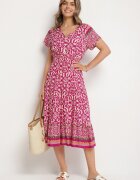 defox Rochie Violetă din Bumbac cu nasturi și cu model ornamental Zisselle
