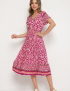 defox Rochie Violetă din Bumbac cu nasturi și cu model ornamental Zisselle