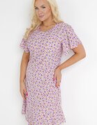 defox Rochie violetă dreaptă cu flori cu volan Temrance