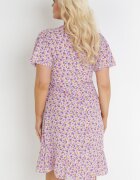 defox Rochie violetă dreaptă cu flori cu volan Temrance