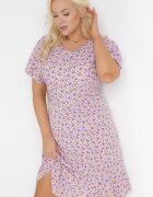 defox Rochie violetă dreaptă cu flori cu volan Temrance