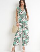 defox Salopetă Mentă din Bumbac cu Pantaloni Lungi cu Imprimeu Floral Daina