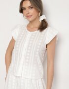 defox Set Alb Brodat din Bumbac Cămașă cu Nasturi și Fustă cu Elastic în Talie Efrionea