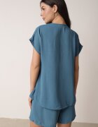 defox Set Albastru cu Vâscoză Bluză Decorată nasturi și Pantaloni scurți Nitamea