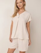defox Set Bej cu Viscoză Bluză Decorată Nasturi și Pantaloni scurți Nitamea