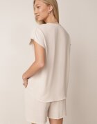 defox Set Bej cu Viscoză Bluză Decorată Nasturi și Pantaloni scurți Nitamea
