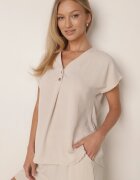 defox Set Bej cu Viscoză Bluză Decorată Nasturi și Pantaloni scurți Nitamea