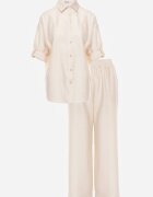 defox Set Bej deschis din Vâscoză Cămașă și Pantaloni Sesanila
