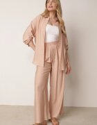 defox Set Bej din Vâscoză Cămașă și Pantaloni Sesanila