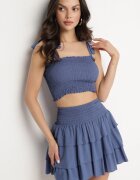 defox Set Bleumarin De Bumbac Top cu funde și Fustă cu volane Saralva