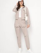 defox Set de trening bej Bluză cu fermoar și Pantaloni slim stil utility Telavienna