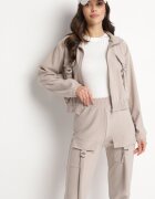 defox Set de trening bej Bluză cu fermoar și Pantaloni slim stil utility Telavienna