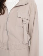 defox Set de trening bej Bluză cu fermoar și Pantaloni slim stil utility Telavienna
