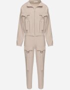 defox Set de trening bej Bluză cu fermoar și Pantaloni slim stil utility Telavienna