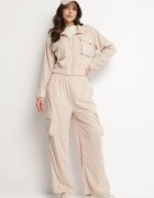 defox Set de Trening Bej deschis Stil cargo Bluză cu guler înalt și Pantaloni Largi Arritarra