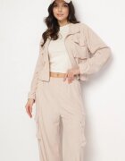defox Set de Trening Bej deschis Stil cargo Bluză cu guler înalt și Pantaloni Largi Arritarra