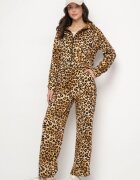 defox Set de trening maro deschis cu imprimeu leopard Bluză cu glugă și Pantaloni largi Virhiris