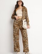 defox Set de trening maro deschis cu imprimeu leopard Bluză cu glugă și Pantaloni largi Virhiris