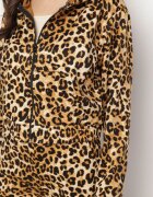 defox Set de trening maro deschis cu imprimeu leopard Bluză cu glugă și Pantaloni largi Virhiris