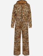 defox Set de trening maro deschis cu imprimeu leopard Bluză cu glugă și Pantaloni largi Virhiris