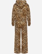 defox Set de trening maro deschis cu imprimeu leopard Bluză cu glugă și Pantaloni largi Virhiris