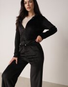 defox Set de trening Negru de catifea cu Bluză scurtă și Pantaloni largi Arilei