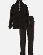 defox Set de trening Negru din polar 2 piese cu Bluză și Pantaloni Largi Aldonor