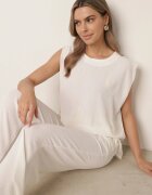 defox Set de vară bogat în vâscoză bluză oversize cu broderie și pantaloni Abis Alb