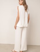 defox Set de vară bogat în vâscoză bluză oversize cu broderie și pantaloni Abis Alb