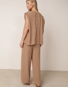 defox Set de vară bogat în vâscoză bluză oversize cu broderie și pantaloni Abis Bej